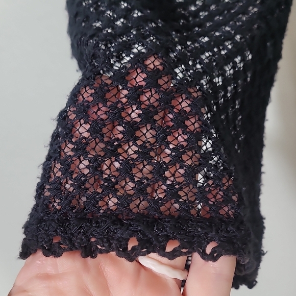 Studio 1940 Womens Open Knit Crochet Cardigan Size S Black Waist Tie - Picture 5 of 12